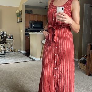 Max Studio Button Up Tie Waist Maxi Dress Size Sm